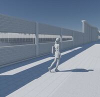 Visualisierung: Schallschutzwand am neue Bahnhof Müllheim, im Hintergrund das neue Bahnhofsgebäude