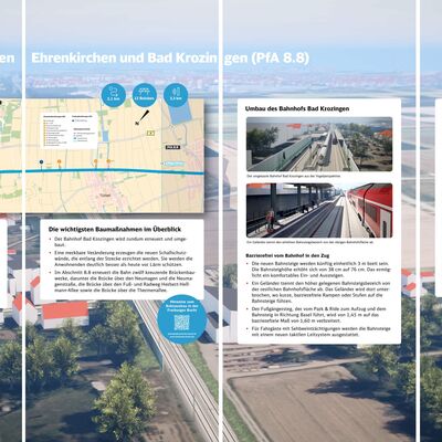 Eine Infotafel, wie sie beim Infomarkt für die Frühe Öffentlichkeitsbeteiligung im PfA 8.8 zum Einsatz kam