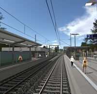 Visualisierung des Bahnsteigs. Links ist eine Schallschutzwand.