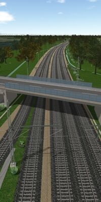 Kurz nach dem Bahnhof quert die Landesstraße L113 die Rheintalbahn. Die Überführung muss nicht angepasst werden. (Visualisierung: Deutsche Bahn AG)
