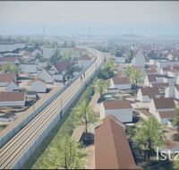 Eine Visualisierung der Rheintalbahn im Bereich Eschbach im Istzustand