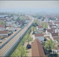Eine Visualisierung der Rheintalbahn im Bereich Eschbach im Istzustand