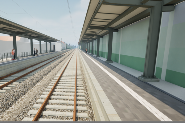 Visualisierung der Bahnsteige am umgebauten Bahnhof Bad Krozingen.