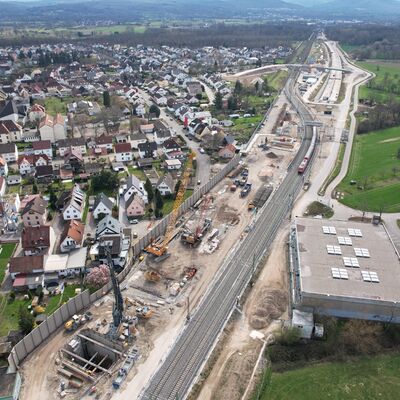 Luftbild einer Baustelle.