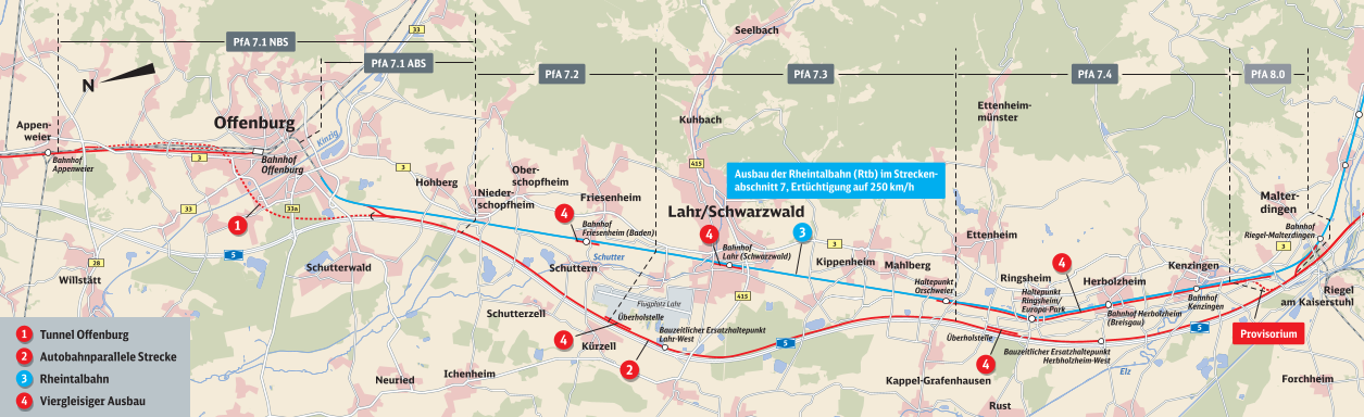 Karte Abschnitt 7 mit Planfeststellungsabschnitten 7.1 NBS/ABS, 7.2, 7.3, 7.4