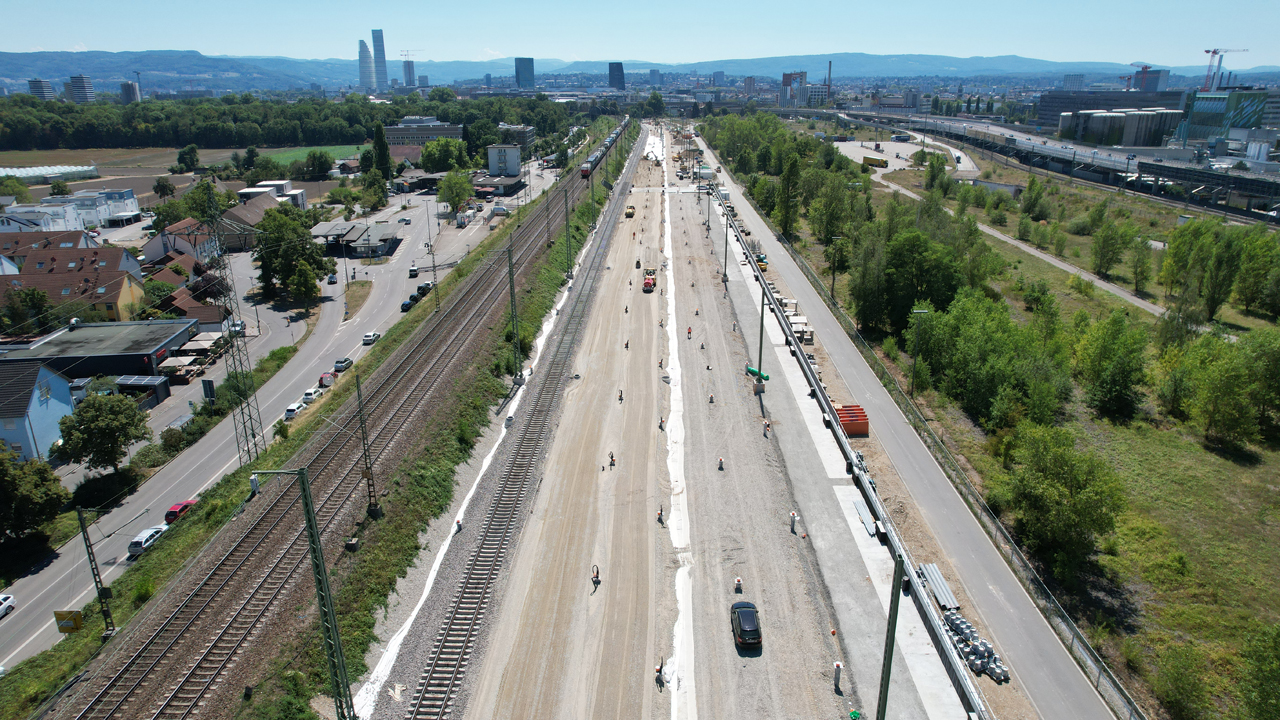 Blick auf die Baustelle Gleisgruppfe F in Basel.